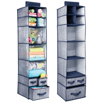 mDesign Nursery Hanging Organizer with 7 Shelves/3 Drawers, 2 Pack - Navy Blue