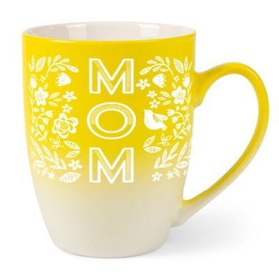 Elanze Designs Mother's Day Appreciation Coffee Cup Mug 12 Ounce Ceramic With Ombre Gradient Mom Floral Pattern Yellow and White