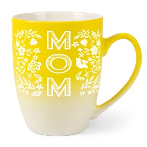 Elanze Designs Mother's Day Appreciation Coffee Cup Mug 12 Ounce Ceramic With Ombre Gradient Mom Floral Pattern Yellow and White - 1 of 4