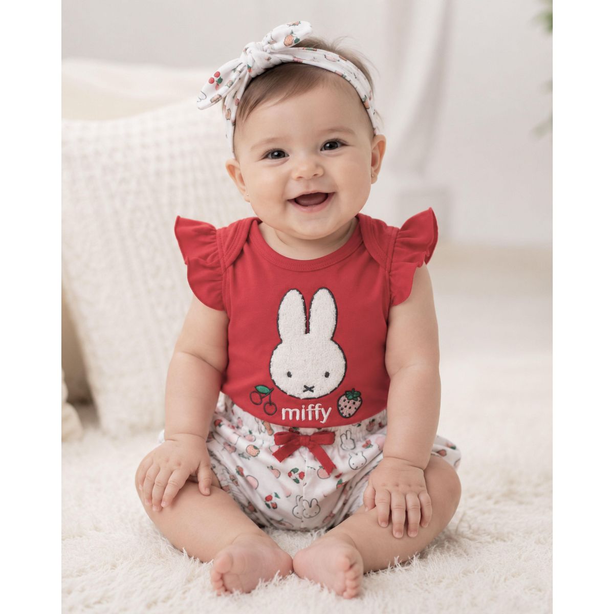 Miffy Baby Girls' 3-Piece Outfit Bodysuit, Bloomer Shorts & Headband Sets - thumbnail 10