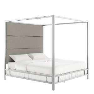 King Evert Chrome Metal Canopy Bed with Panel Headboard Smoke - Inspire Q, Grey
