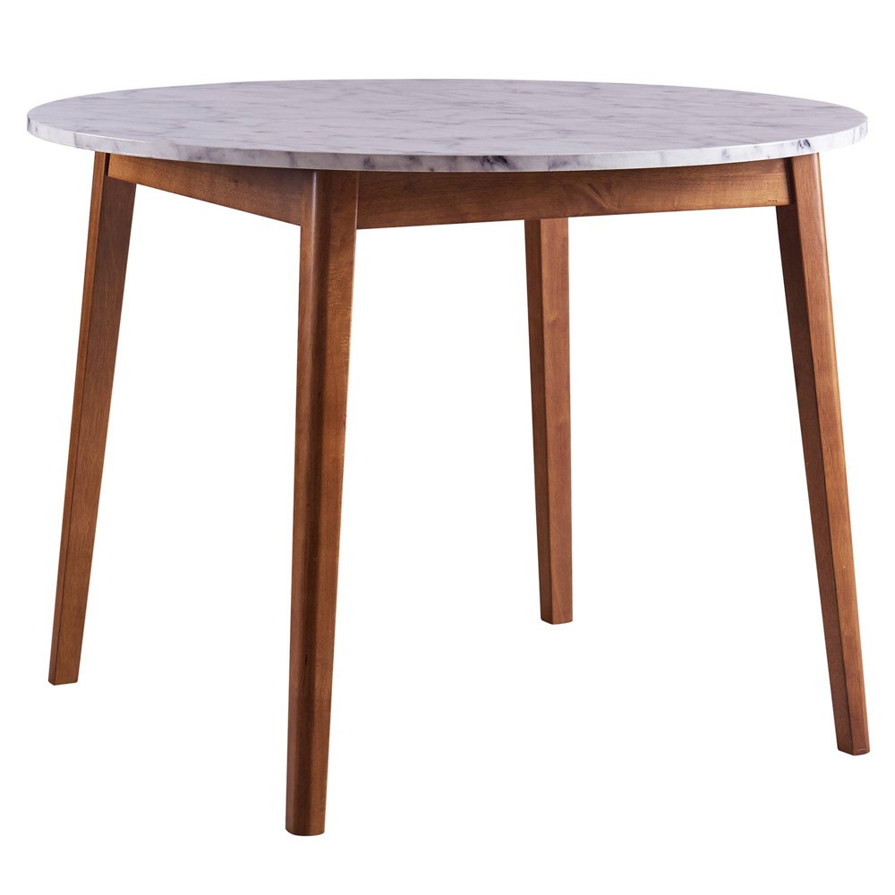 Get The Ashton Round Dining Table With Faux Marble Top Solid Wood Leg Walnut Finish Versanora From Target Now Accuweather Shop