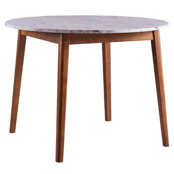 Ashton Round Dining Table with Faux Marble Top Solid Wood Leg Walnut - Teamson Home
