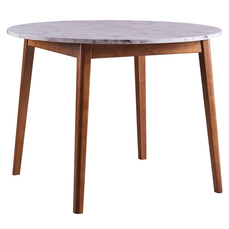 Ashton Round Dining Table with Faux Marble Top Solid Wood Leg Walnut - Teamson Home, 1 of 10