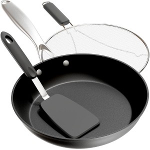 10" Nonstick Frying Pan with Lid & Splatter Screen – Aluminum Skillet with Spatula, 2" Deep Egg Pan, PFAS & PFOA-Free, Oven & Dishwasher Safe - 1 of 4