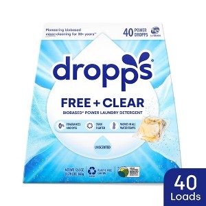 Dropps Laundry Odor & Stain Biobased Detergent Pods Free + Clear - Unscented - 40ct - 1 of 4