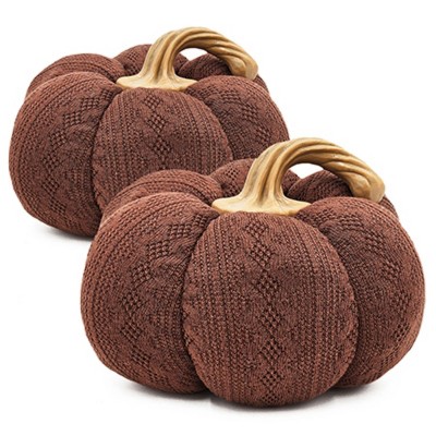 FURNIinspire Decorative Objects Pumpkin Pumpkin Ornament Decor Set Of 2, Holiday Festival Gifts, Table Decorations, Brown, 8.3"*8.3"*5.3"