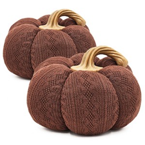 FURNIinspire Decorative Objects Pumpkin Pumpkin Ornament Decor Set Of 2, Holiday Festival Gifts, Table Decorations, Brown, 8.3"*8.3"*5.3" - 1 of 4