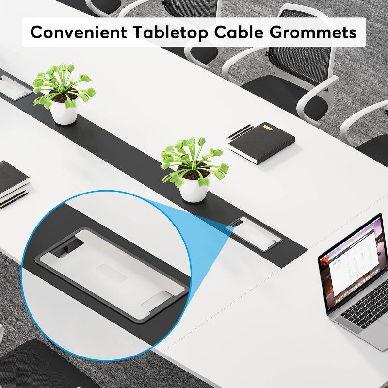 Tribesigns 8FT Conference Table, Boat Shaped Meeting Table with Rectangle Grommet, Modern Seminar Boardroom Table for Office, 5 of 9