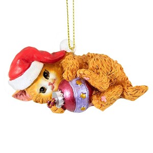 Roman 2.75 In Cat Wearing Santa Hat Kitten Feline Tree Ornaments - 1 of 3