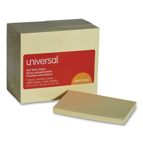 Universal Self-Stick Note Pad Value Pack, 3" x 5", Yellow, 100 Sheets/Pad, 18 Pads/Pack - image 1 of 4