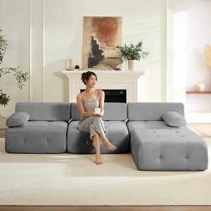 Mjkone L-Shaped Velvet 3-Seater Modular Sectional Sofa With Ottoman, Convertible Sofa Couches with Rivet Trim - 1 of 4