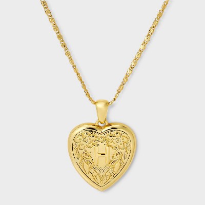 14K Gold Dipped Heart Charm Initial Necklace - A New Day™ Gold