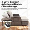 Patio Rattan Daybed Set with Cushioned Loveseat and Ottoman, Outdoor Double Chaise Lounger with 4-Level Adjustable Backrest and Retractable Side Trays - 3 of 4