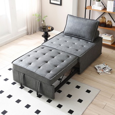 Multipurpose Faux Leather Ottoman Lazy Chair Pulling Out Sofa Bed for Bedroom-Christopher Knight Home