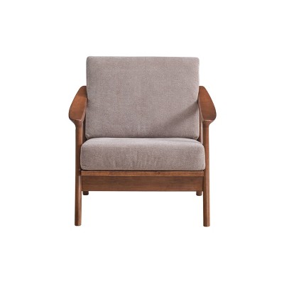 Lide Light Brown Rubberwood Accent Chair with Upholstered Cushions