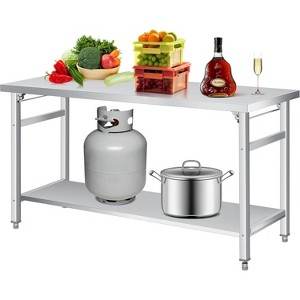 Nasitip Silver Folding Stainless Steel Table with Undershelf and Lockable Wheels, Commercial-Grade Double-Tier Workstation - 1 of 4