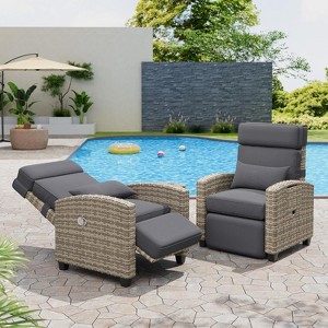 Adjustable Wicker Recliner Chair with Footrest & Side Table – 150° Lay Flat Patio Lounge Chair for Poolside, Porch, Garden & Indoor Use - 1 of 4