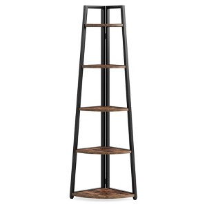 Lirago 5-Tier Corner Ladder Shelf-Compact Storage for Living Room Office or Balcony Brown - 1 of 4
