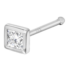 Jewelry Avalanche Bezel Set Princess Cut Diamond Nose Bone Nose Stud - Solid 14K Gold - 22G - 1 of 4