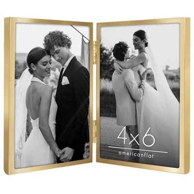 Americanflat Hinged Picture Frame with Shatter-Resistant Glass - Metal Picture Frame Displays Two Photos