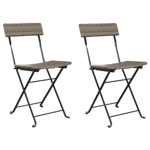 vidaXL Folding Bistro Chair Set of 2 Grey Poly Rattan, Powder-Coated Steel - 1 of 4