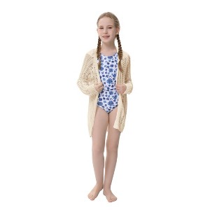 Clearlove Girl's Crochet Lightweight Cardigan Cover Up Open Front Long Sleeve Soft Loose Summer Boho Coats - 1 of 4