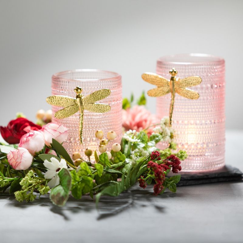 5" Glass Firefly Candle Holders - Set of 2, Pink, 3 of 6