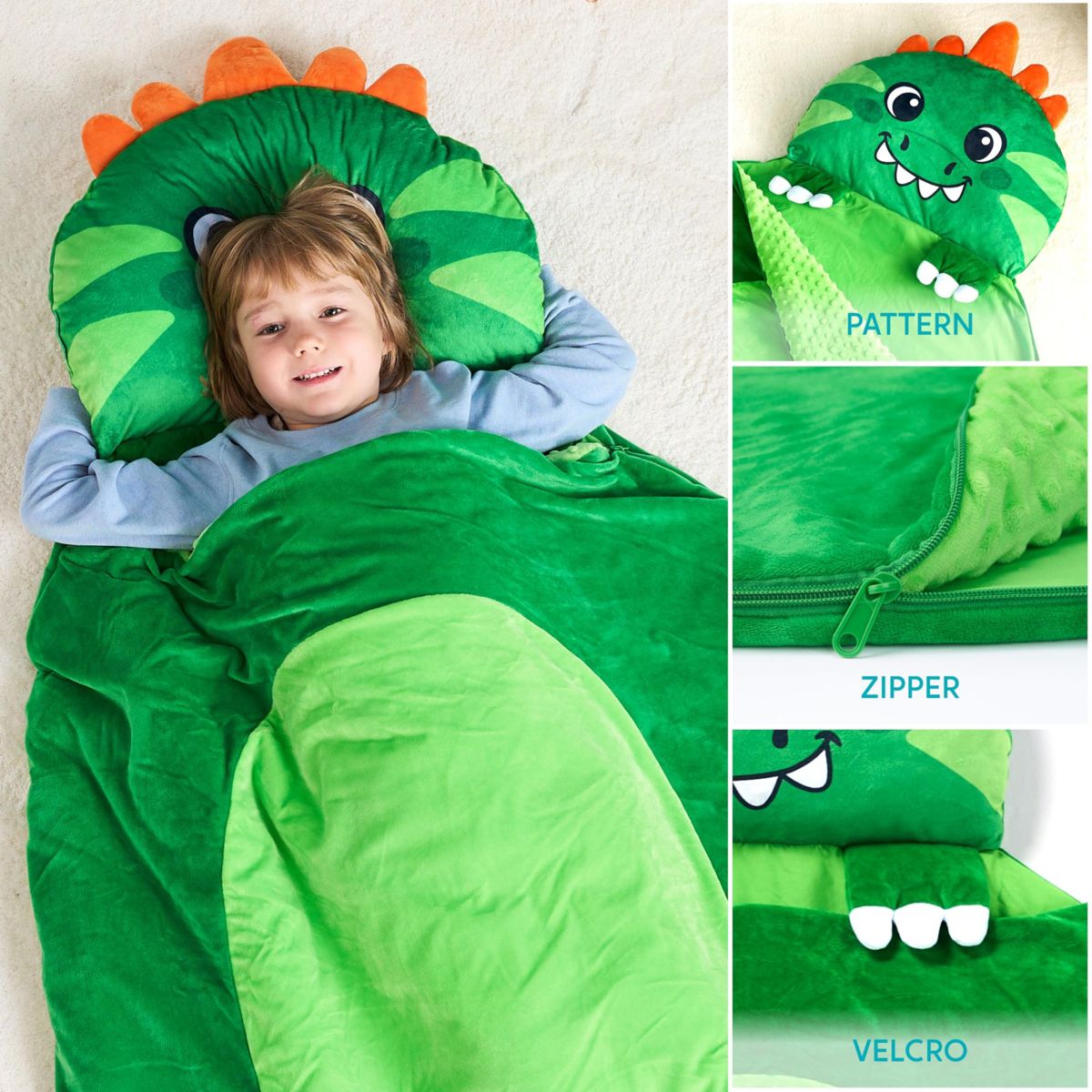 Kids Sleeping Bag Toddler Nap Mat with Pillow & Blanket 60" x 39" for 4 5 6 Year Old Boys Girl Soft Plush Sleeping Mat Preschool Kids Birthday Gifts - thumbnail 4