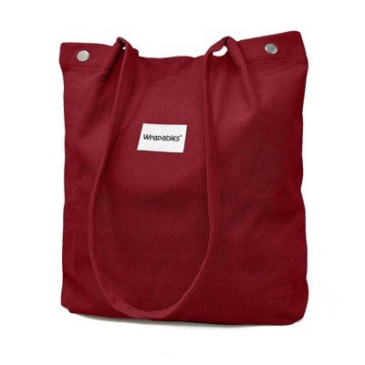 Wrapables Corduroy Tote Bag, Casual Everyday Shoulder Handbag, Red