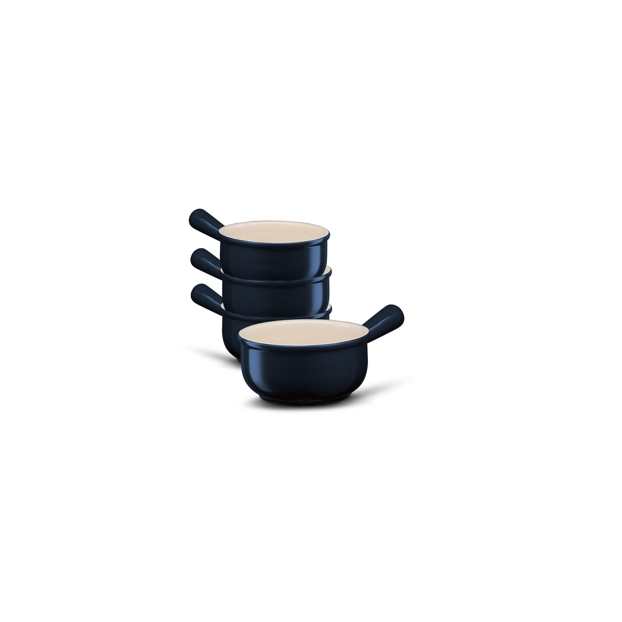 Kook French Onion Soup Crocks, Ceramic Bowls, 18 oz, Set of 4, Navy Blue