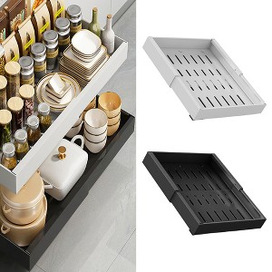 Expandable Pull Out Cabinet Organizer Heavy Duty Slide Out Drawers Fixed With Adhesive Expandable Cabinet Pull Out Shelves For Kitchen Pantry Bathroom - 1 of 4