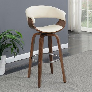 Ecru Swivel Bar Stool with Faux Leather Upholstery and Wood Legs, Ideal for Home Bars - 1 of 4