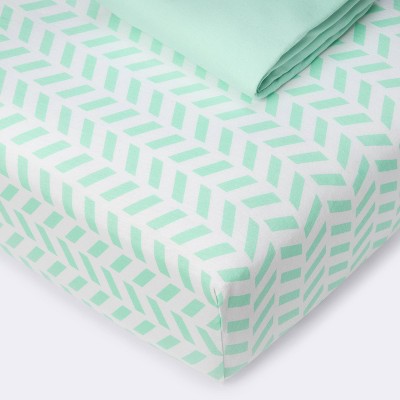 Fitted Jersey Crib Sheet Chevron and Solid Mint - Cloud Island™ Mint 2pk