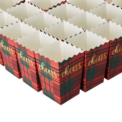 Juvale 100 Pack Cheers Plaid Popcorn Treat Boxes for Holiday Parties and Movies (3.3 x 5.5 in)