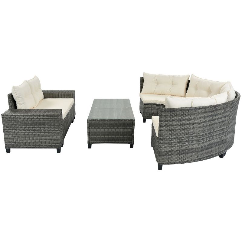 Yami 8-pieces Outdoor PE Wicker Round Half-Moon Sectional Patio Conversation Set With Rectangular Coffee Table - Maison Boucle, 2 of 10