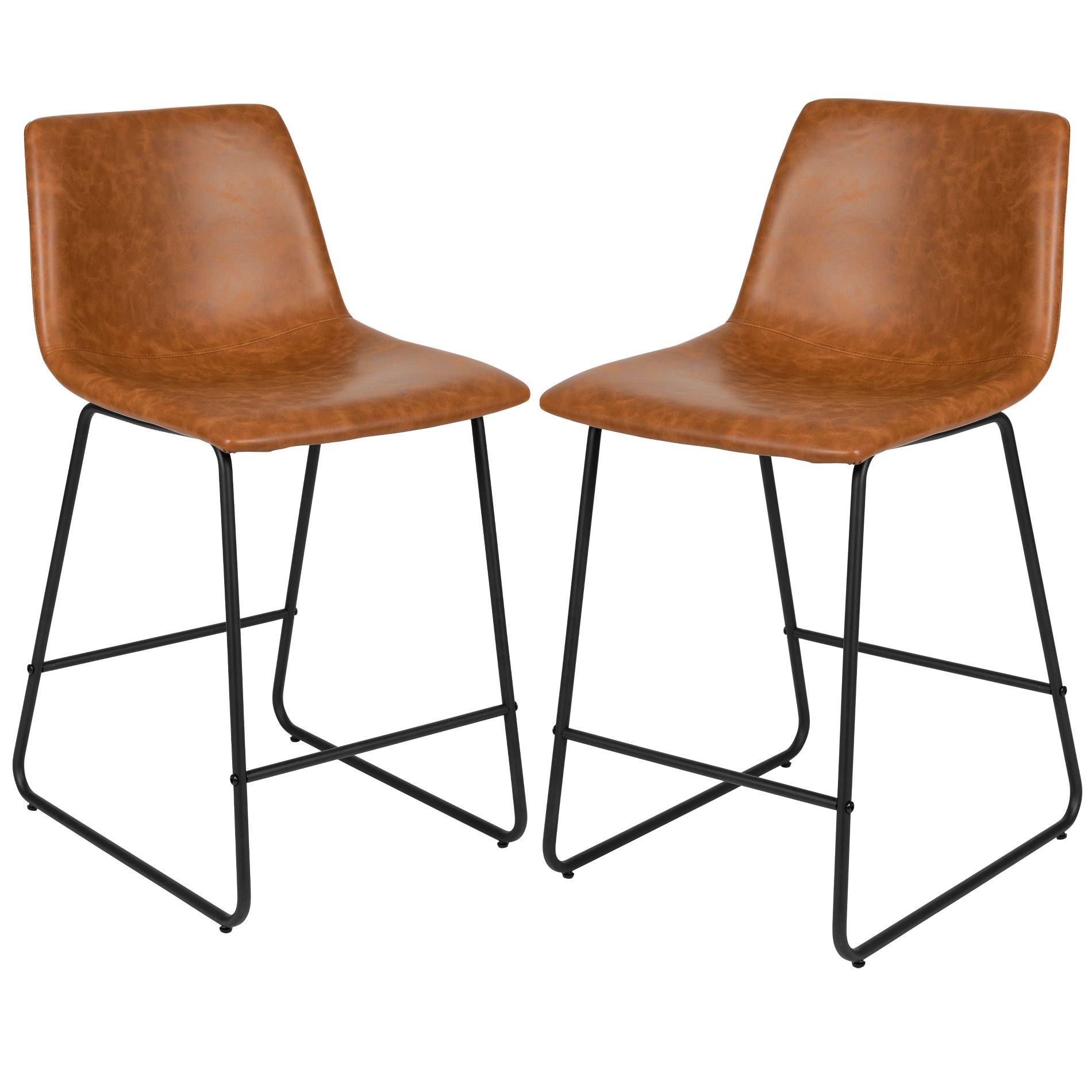 Emma and Oliver Set of 2 Kitchen Counter Height Stool - 24 Inch Light Brown LeatherSoft Barstool