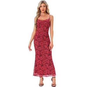 INSPIRE CHIC Women's Mesh Floral Sleeveless Stretchy Bodycon Cocktail Maxi Dress - 1 of 4