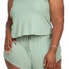 Slickblue Plus Size Ribbed Strappy Top and Shorts Set - Drawstring Waist, Stretchy Knit, Taupe/Green Bay, Size 1XL-3XL - 2 of 4