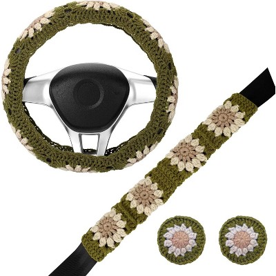 TruAIR Crochet Sunflower Steering Wheel Cover Set
