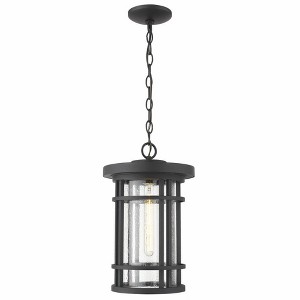 Jordan 10" x 16.25" Black Glass Outdoor Hanging Light with Chain - Dimmable & Damp Rated - 1 of 2