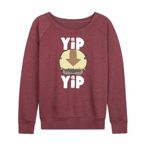 Women's - Avatar: The Last Airbender - Cute Appa Yip Yip Lightweight French Terry Wide Neck Long Sleeve Shirt - 1 of 4