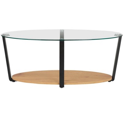 Ren Home Nessa Oval Coffee Table with Glass Top, Oak
