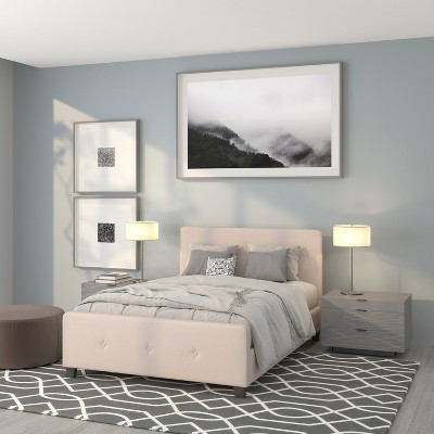 Tribeca Full Double Beige Tufted Upholstered Metal Platform Bed