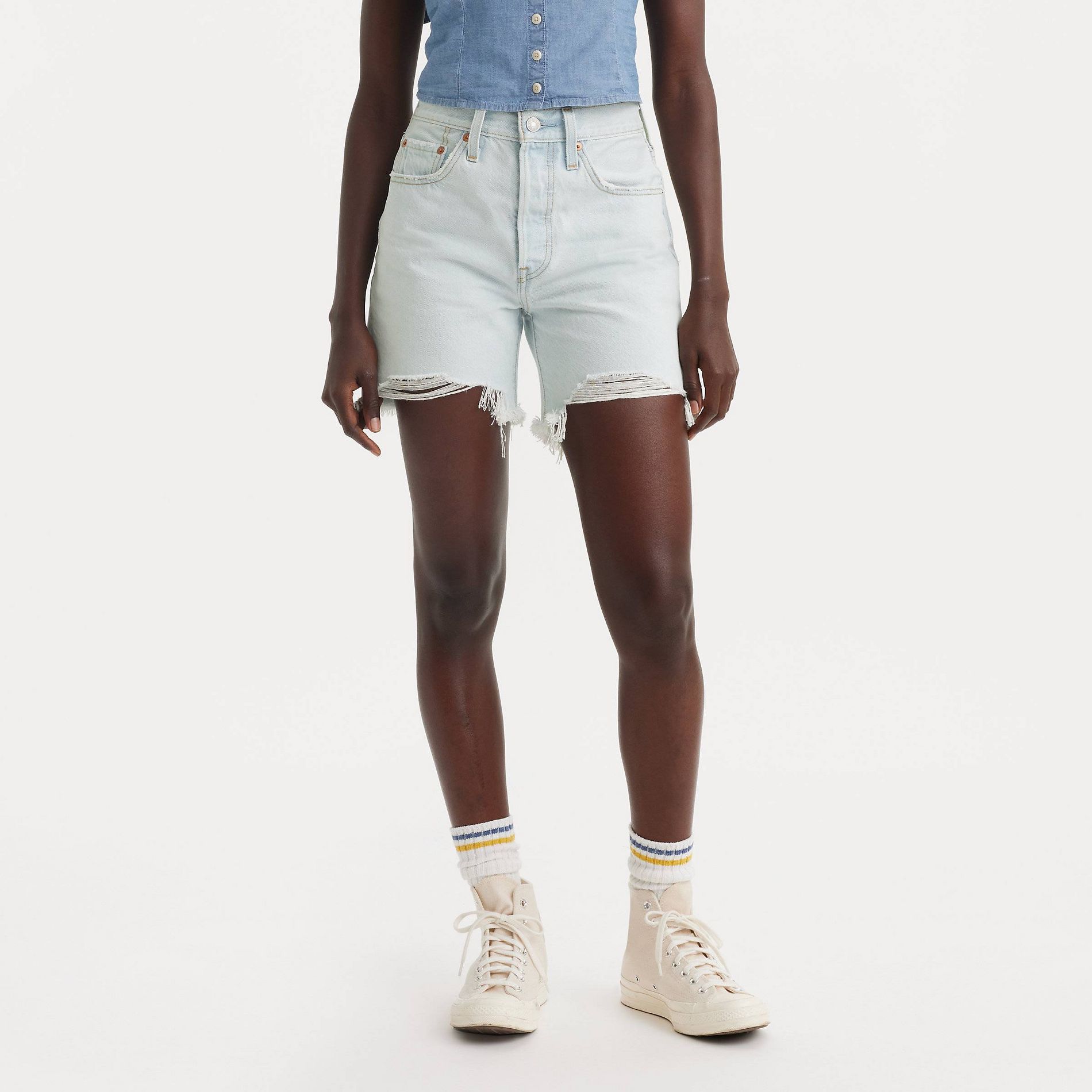 Levi's® Women's 501® Mid-Thigh Shorts - Fade Off 25: High Rise Denim, 6-Inch Inseam, Fly Button Closure