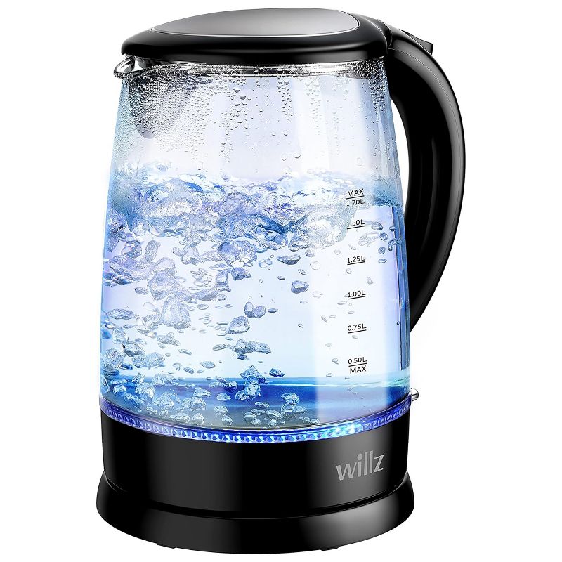 Willz 1.7 Liter 1500 Watt Electric Glass Tea Kettle in Black with Auto Shut Off, 1 of 7