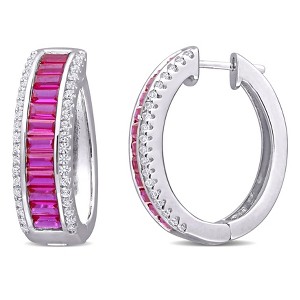 EVERLY JEWELRY | Sterling Silver 5 1/10 CT TGW Created Ruby and Created White Sapphire Hoop Drop Earrings - 1 of 4