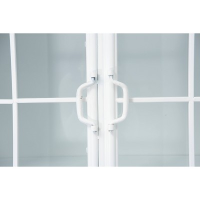 White Metal Freestanding Cabinet with Glass Doors and Shelves