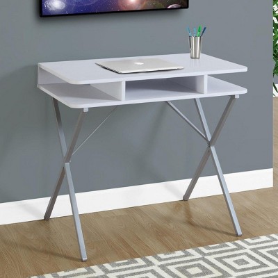INFURNIC Desks 31"L Modern Computer Desk with Storage Shelves and Contemporary X-Design Metal Frame, White, 31.5"*19.75"*29.75"