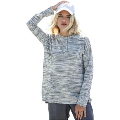 Slickblue Heather Grey Top, Button Front Detail, Long Sleeve Tee, Casual Fit, Sizes S to L